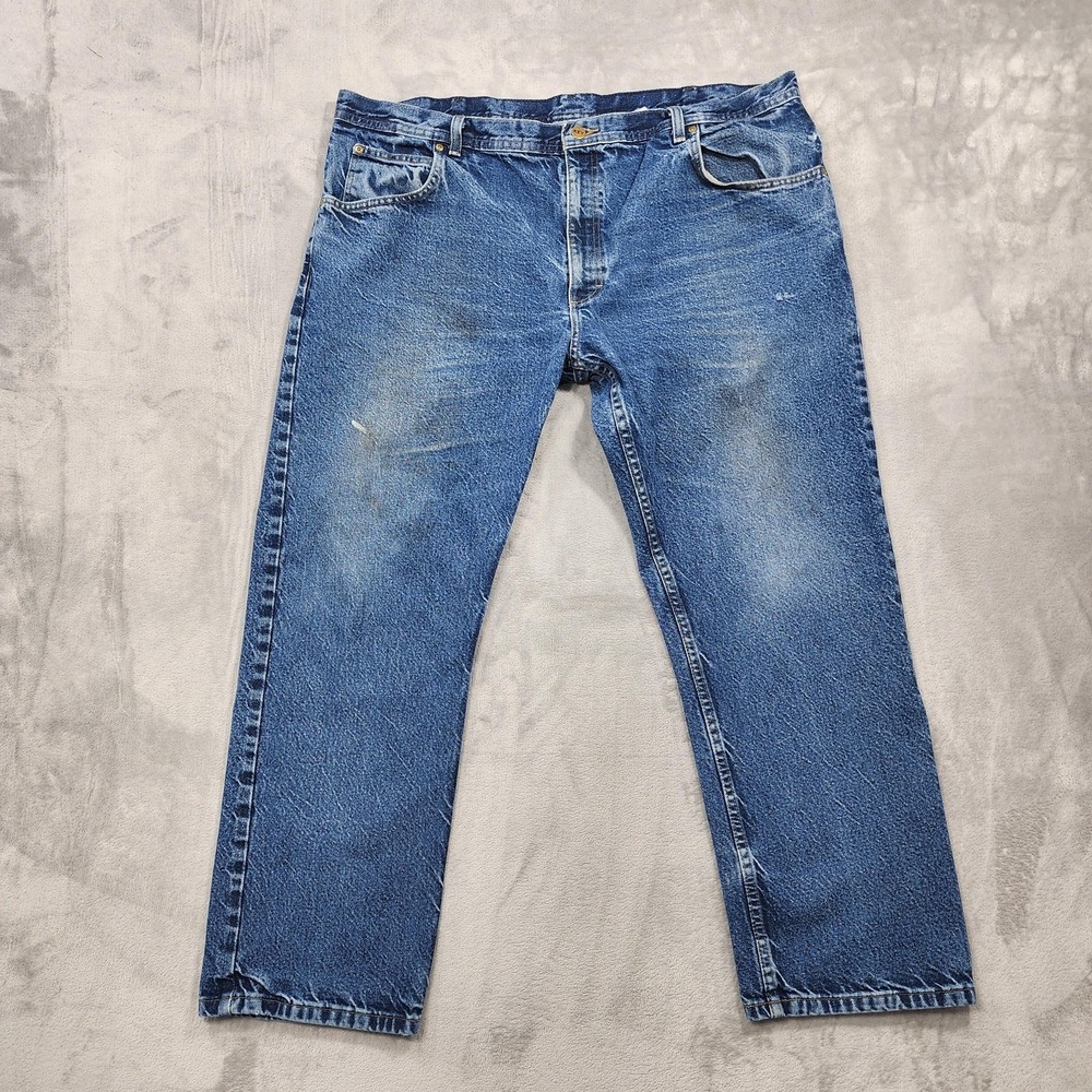 Key Jeans Mens 44x30 Blue Relaxed Straight Workwear Zip Fly Denim Distressed
